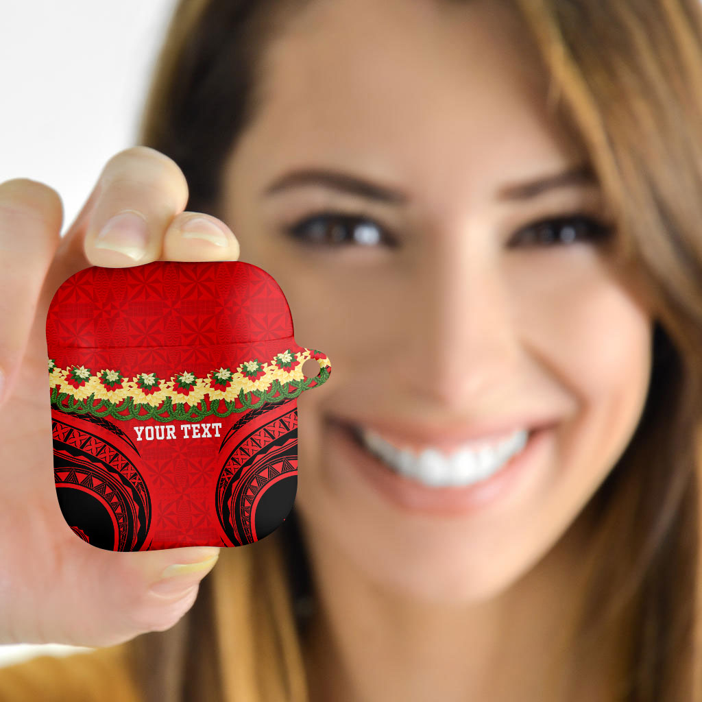 Personalised Red Tonga Ngatu Kahoa Lei AirPods Case LT14 - Polynesian Pride