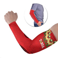 Personalised Red Tonga Ngatu Kahoa Lei Arm Sleeves