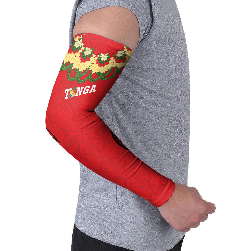 Personalised Red Tonga Ngatu Kahoa Lei Arm Sleeves