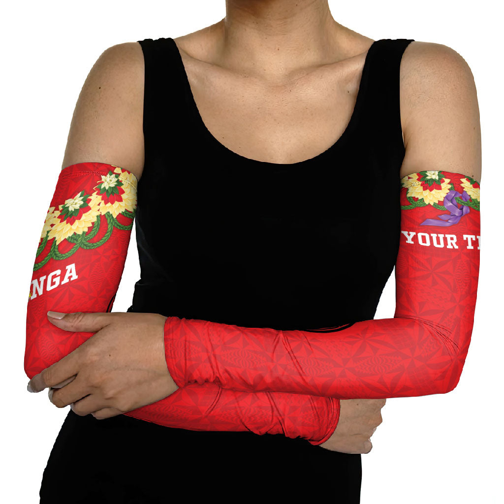 Personalised Red Tonga Ngatu Kahoa Lei Arm Sleeves