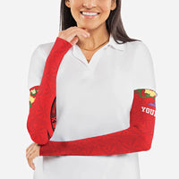 Personalised Red Tonga Ngatu Kahoa Lei Arm Sleeves