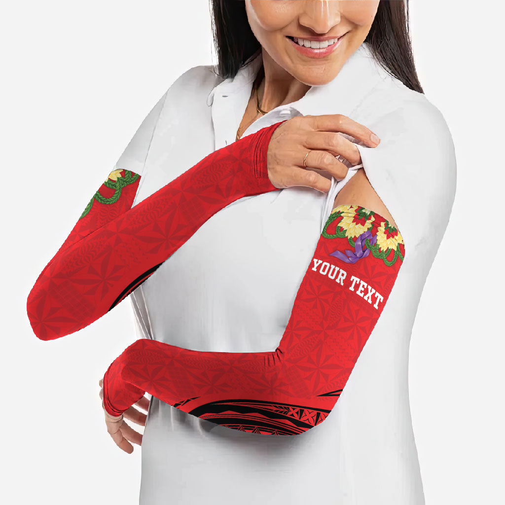 Personalised Red Tonga Ngatu Kahoa Lei Arm Sleeves