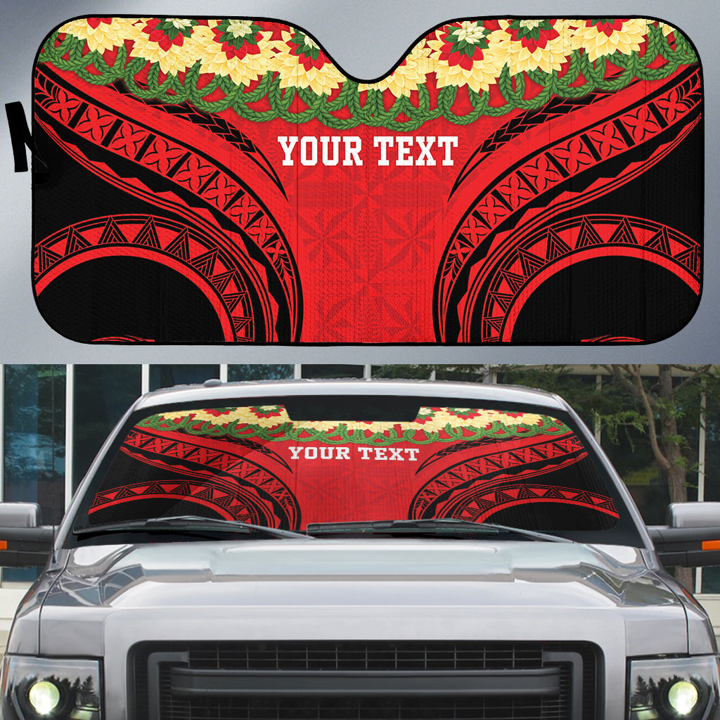 Personalised Red Tonga Ngatu Kahoa Lei Auto Sun Shade LT14 Red - Polynesian Pride