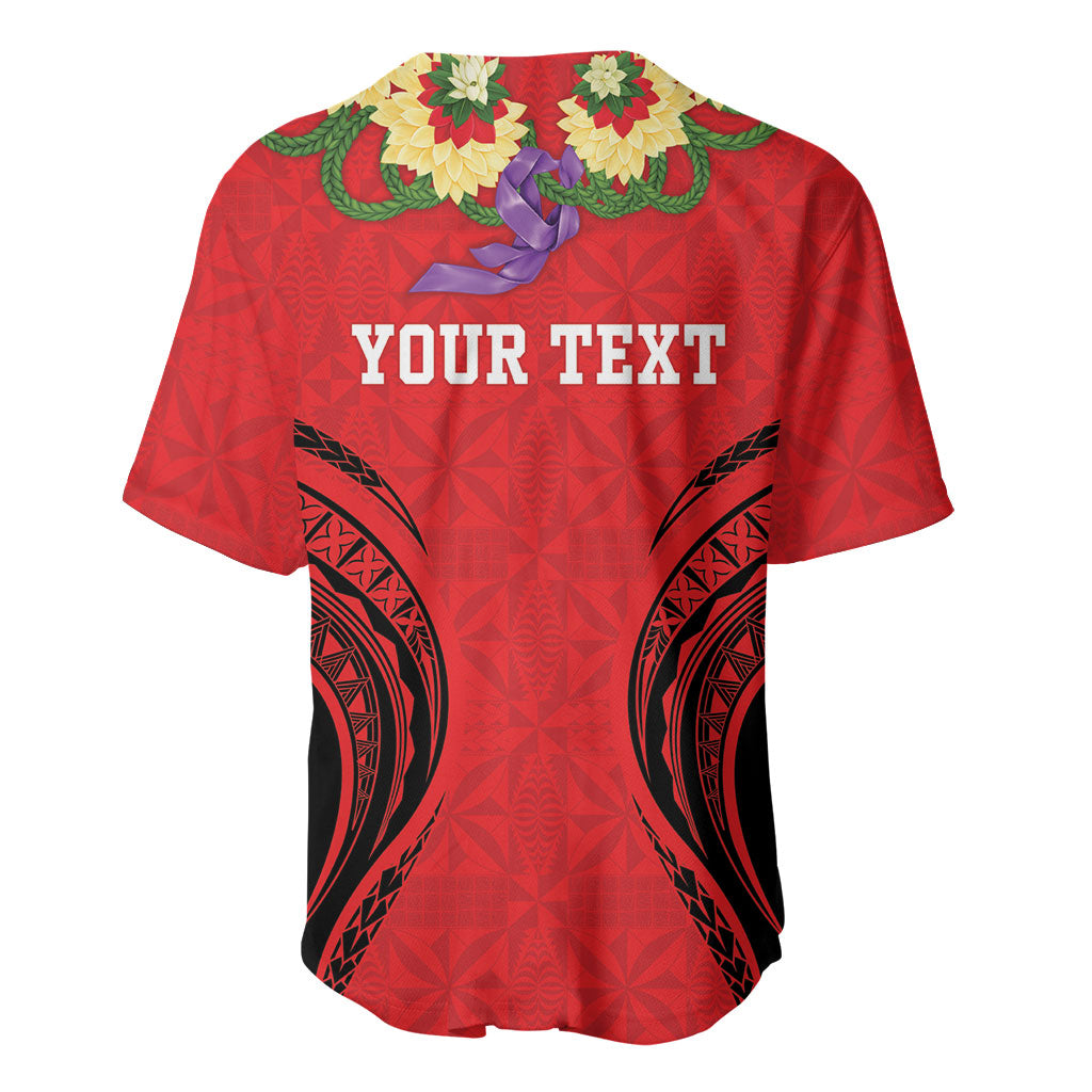 Personalised Red Tonga Ngatu Kahoa Lei Baseball Jersey LT14 - Polynesian Pride
