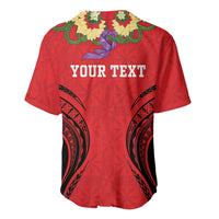 Personalised Red Tonga Ngatu Kahoa Lei Baseball Jersey LT14 - Polynesian Pride