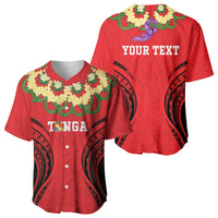 Personalised Red Tonga Ngatu Kahoa Lei Baseball Jersey LT14 - Polynesian Pride