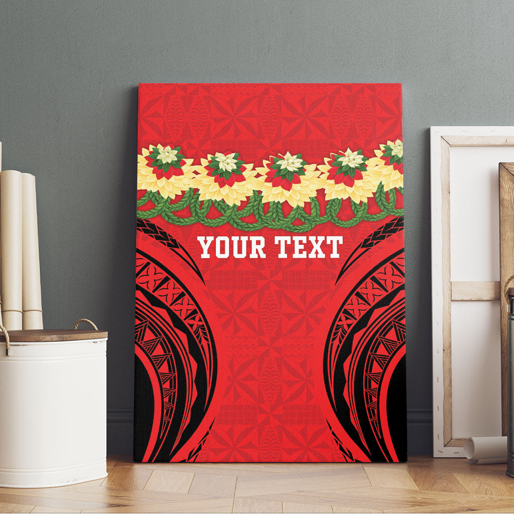 Personalised Red Tonga Ngatu Kahoa Lei Canvas Wall Art LT14 - Polynesian Pride