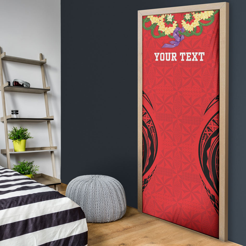 Personalised Red Tonga Ngatu Kahoa Lei Door Cover LT14 - Polynesian Pride
