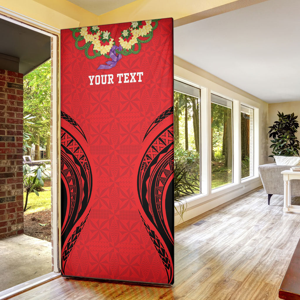Personalised Red Tonga Ngatu Kahoa Lei Door Cover LT14 - Polynesian Pride