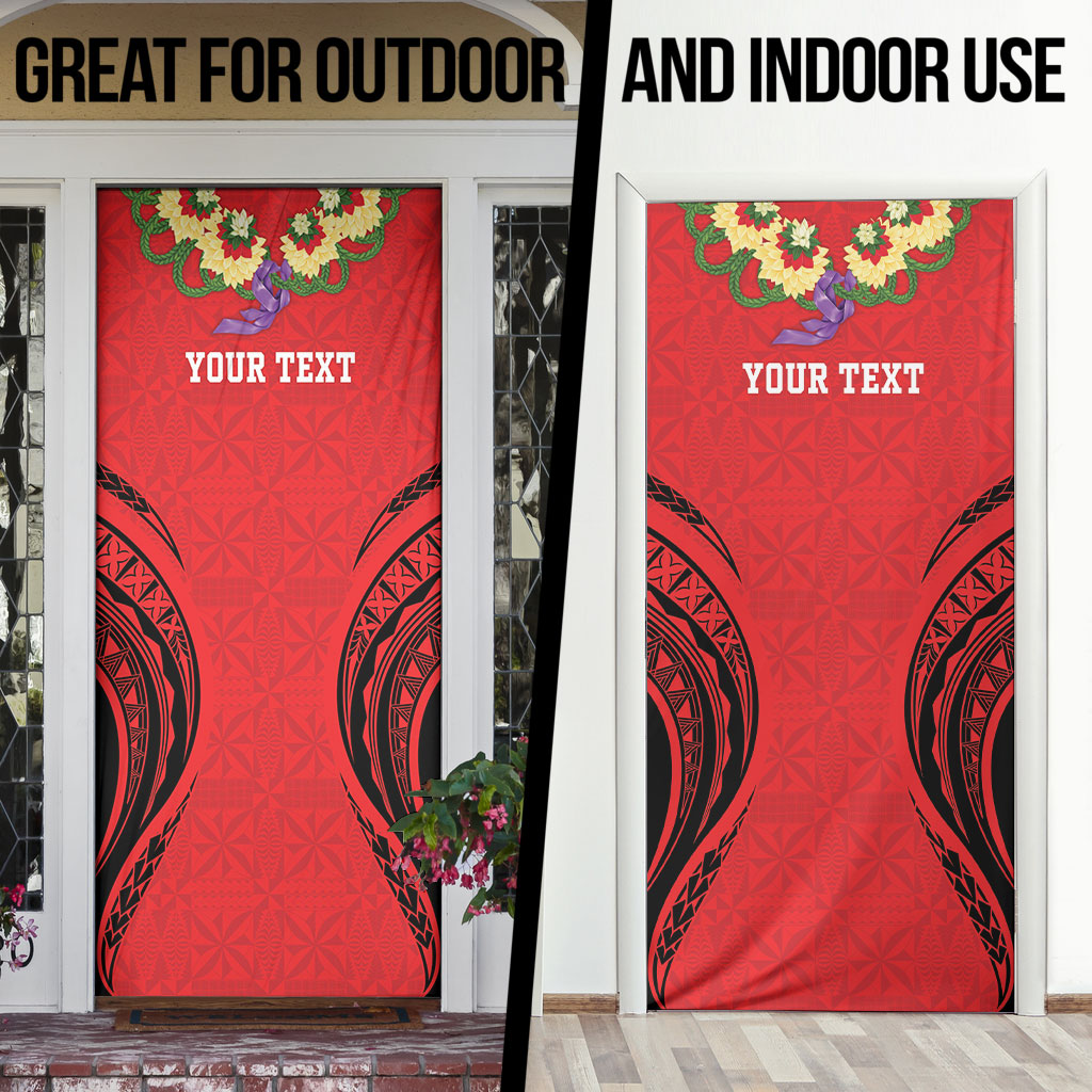 Personalised Red Tonga Ngatu Kahoa Lei Door Cover LT14 - Polynesian Pride