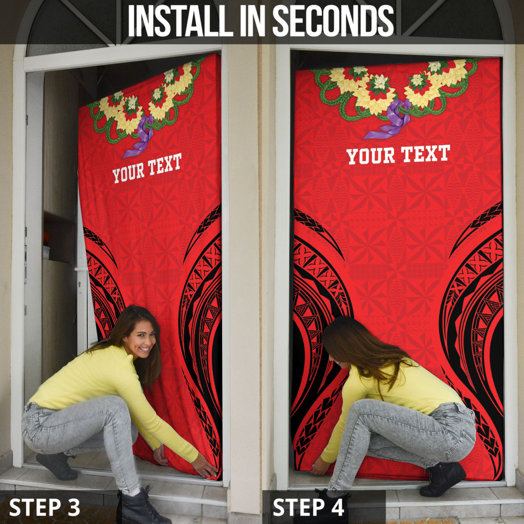Personalised Red Tonga Ngatu Kahoa Lei Door Cover LT14 - Polynesian Pride