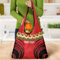 Personalised Red Tonga Ngatu Kahoa Lei Grocery Bag LT14 - Polynesian Pride