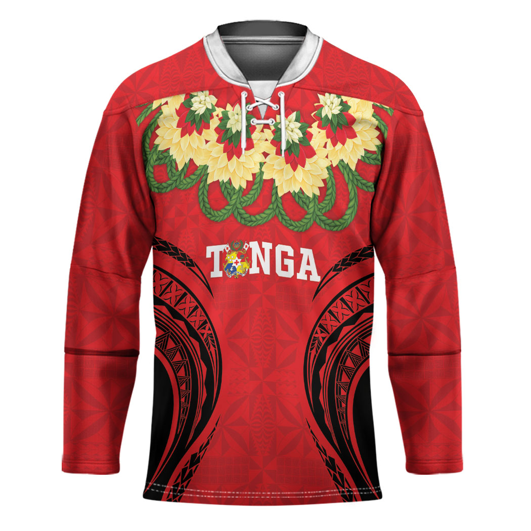 Personalised Red Tonga Ngatu Kahoa Lei Hockey Jersey LT14 Unisex Red - Polynesian Pride
