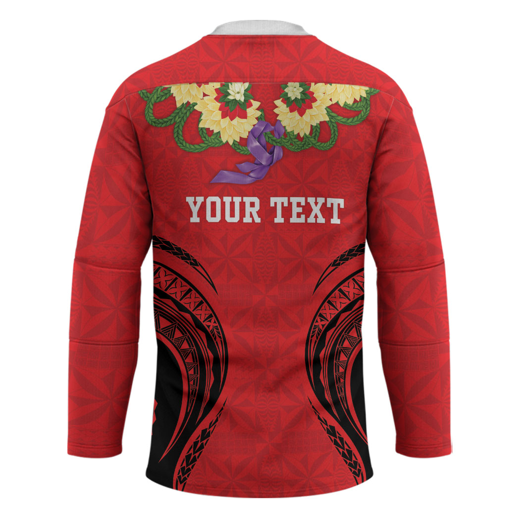 Personalised Red Tonga Ngatu Kahoa Lei Hockey Jersey LT14 - Polynesian Pride
