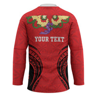 Personalised Red Tonga Ngatu Kahoa Lei Hockey Jersey LT14 - Polynesian Pride