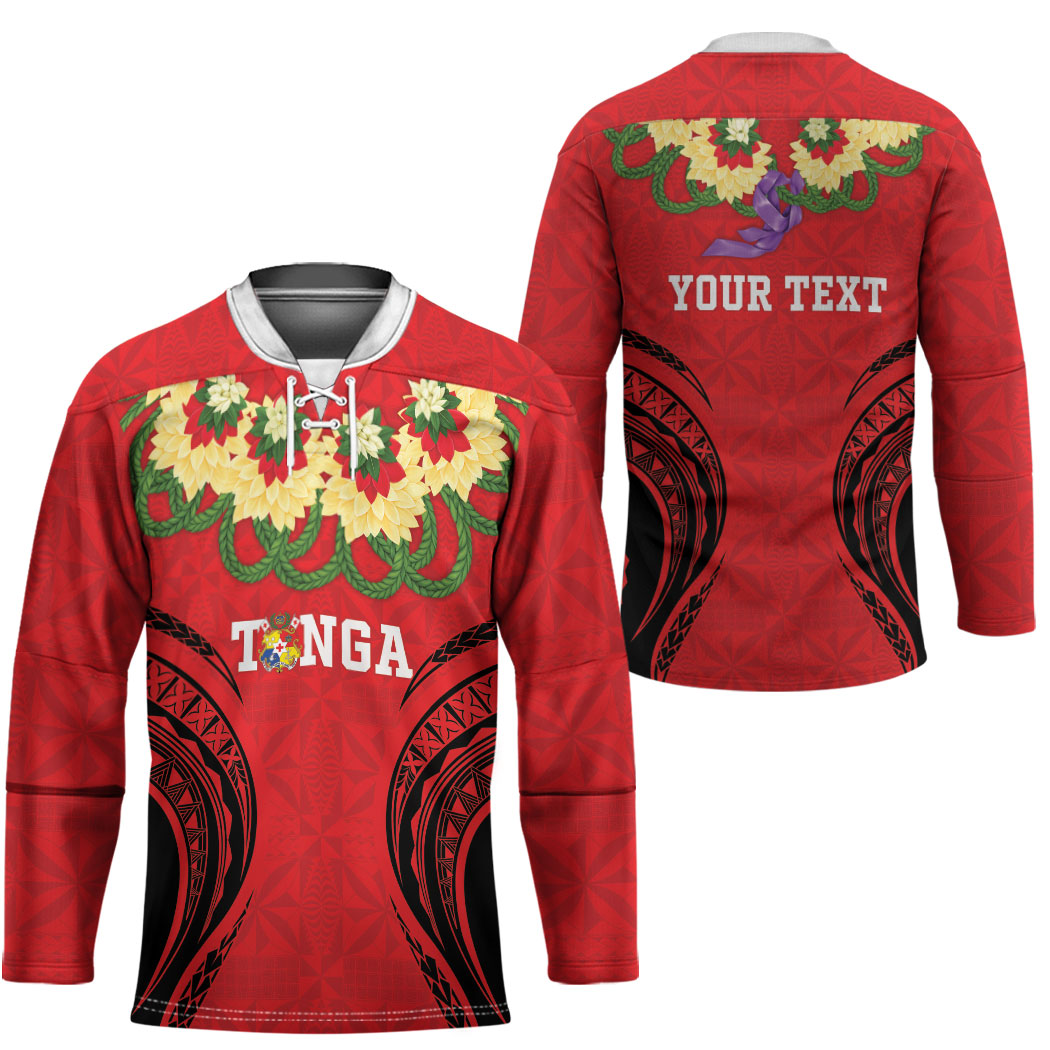 Personalised Red Tonga Ngatu Kahoa Lei Hockey Jersey LT14 - Polynesian Pride