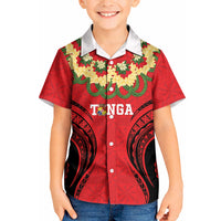 Personalised Red Tonga Ngatu Kahoa Lei Kid Hawaiian Shirt LT14 Kid Red - Polynesian Pride