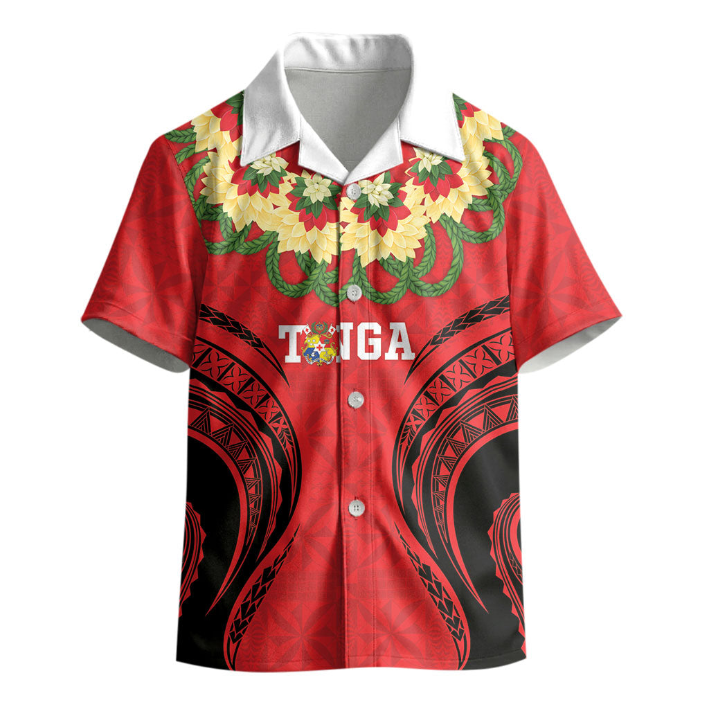 Personalised Red Tonga Ngatu Kahoa Lei Kid Hawaiian Shirt LT14 - Polynesian Pride