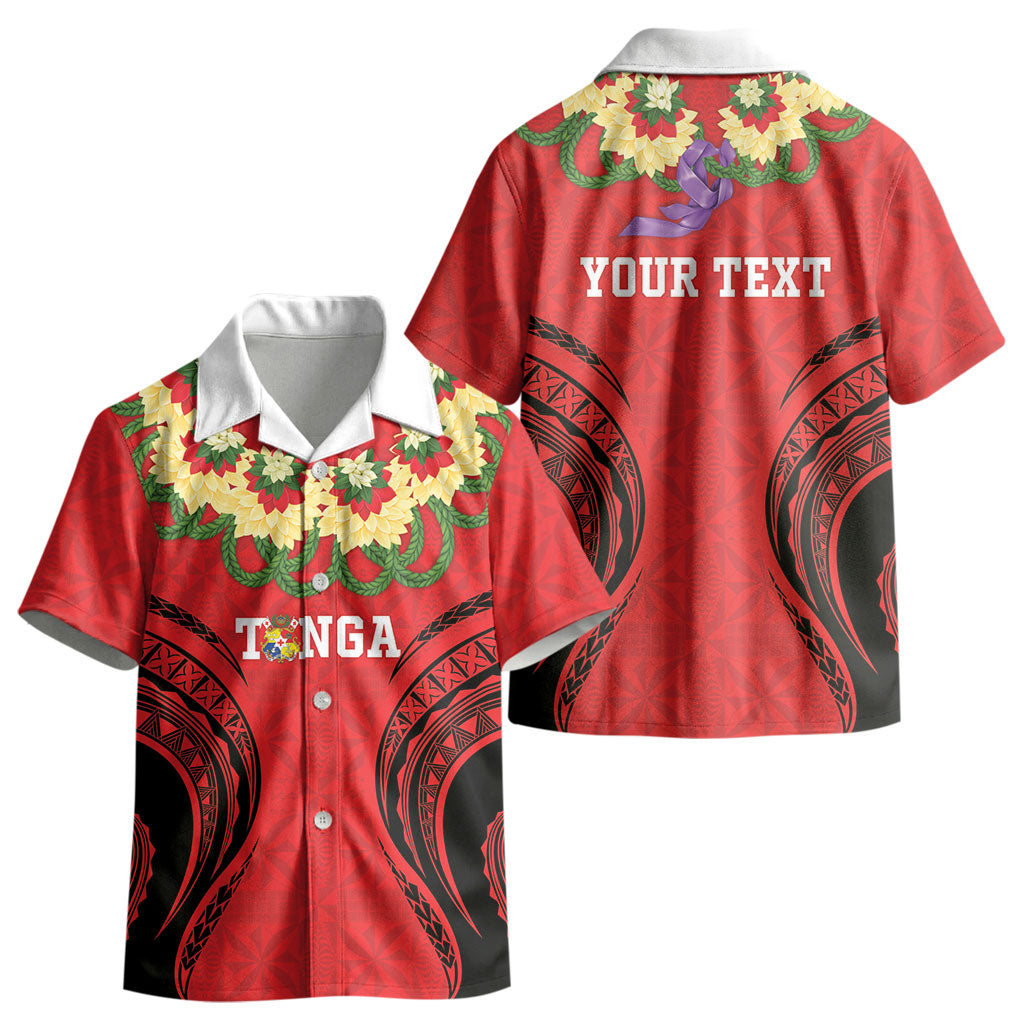 Personalised Red Tonga Ngatu Kahoa Lei Kid Hawaiian Shirt LT14 - Polynesian Pride