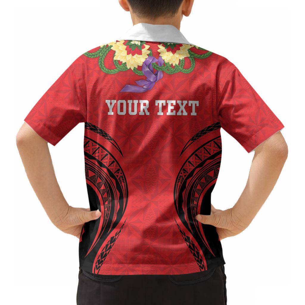 Personalised Red Tonga Ngatu Kahoa Lei Kid Hawaiian Shirt LT14 - Polynesian Pride
