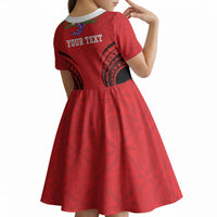 Personalised Red Tonga Ngatu Kahoa Lei Kid Short Sleeve Dress LT14 - Polynesian Pride