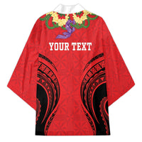 Personalised Red Tonga Ngatu Kahoa Lei Kimono LT14 - Polynesian Pride