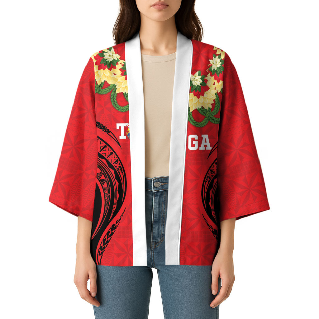Personalised Red Tonga Ngatu Kahoa Lei Kimono LT14 - Polynesian Pride