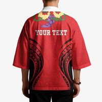 Personalised Red Tonga Ngatu Kahoa Lei Kimono LT14 - Polynesian Pride