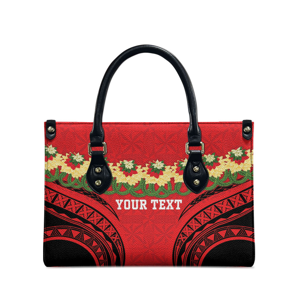 Personalised Red Tonga Ngatu Kahoa Lei Leather Bag LT14 - Polynesian Pride