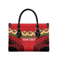 Personalised Red Tonga Ngatu Kahoa Lei Leather Bag LT14 - Polynesian Pride