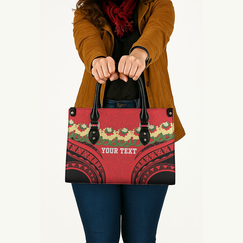 Personalised Red Tonga Ngatu Kahoa Lei Leather Bag LT14 - Polynesian Pride
