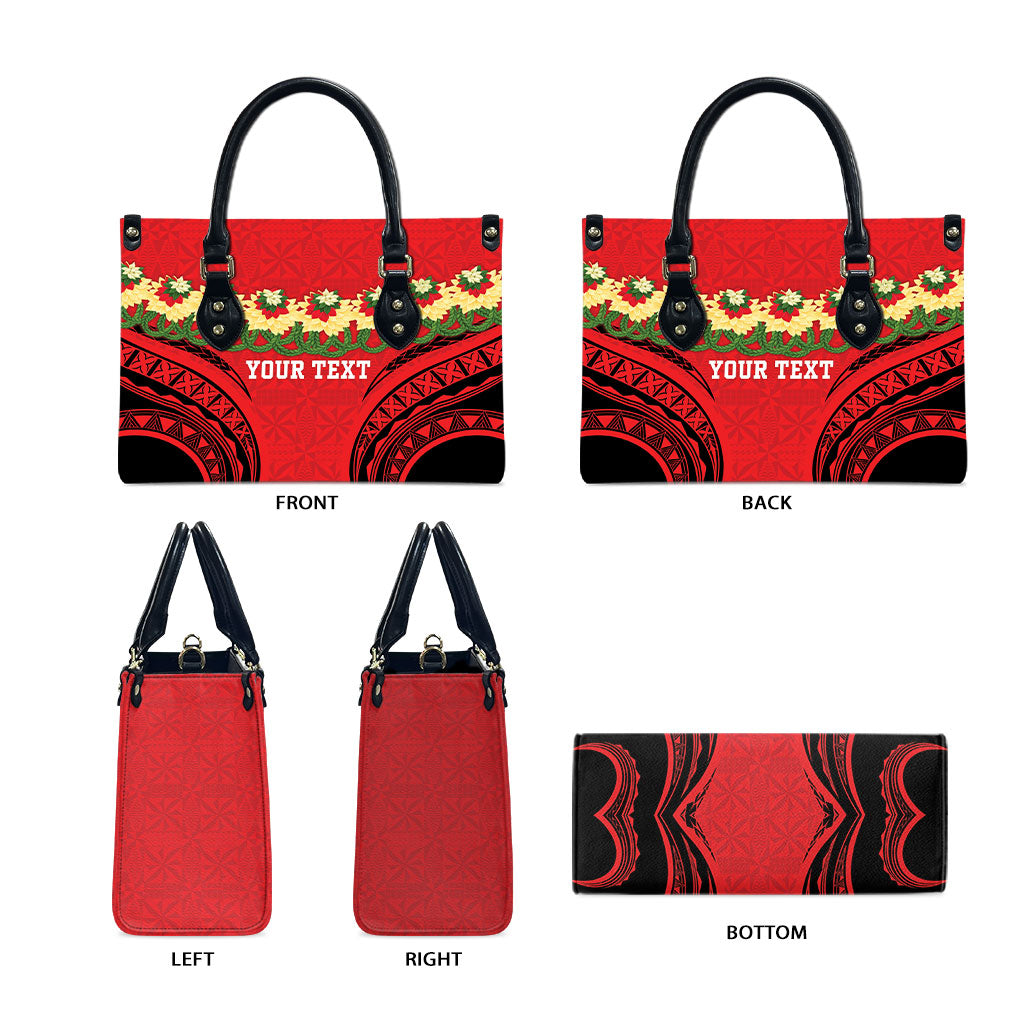 Personalised Red Tonga Ngatu Kahoa Lei Leather Bag LT14 - Polynesian Pride