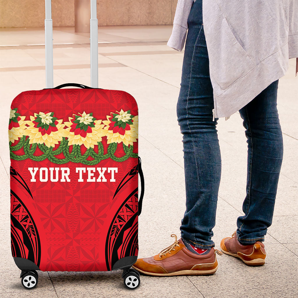 Personalised Red Tonga Ngatu Kahoa Lei Luggage Cover LT14 Red - Polynesian Pride