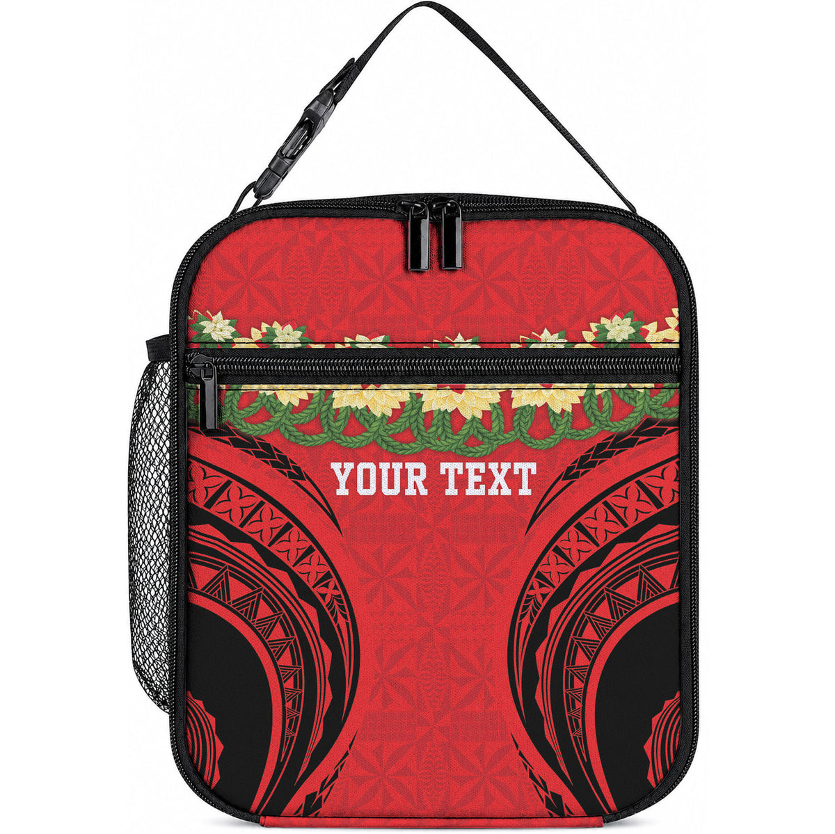 Personalised Red Tonga Ngatu Kahoa Lei Lunch Bag LT14 10.2 × 8.3 × 4.3 inch Red - Polynesian Pride