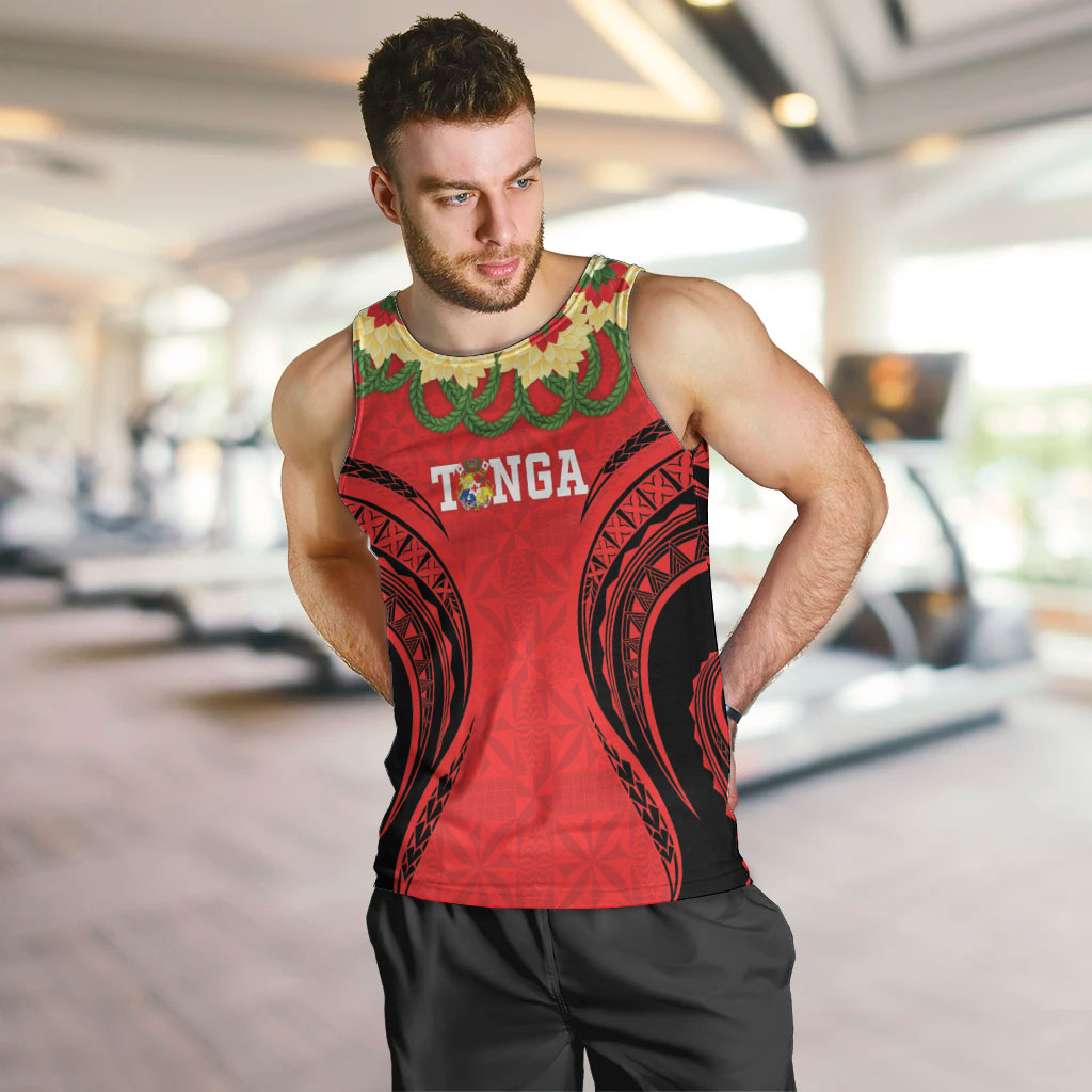Personalised Red Tonga Ngatu Kahoa Lei Men Tank Top LT14 Red - Polynesian Pride