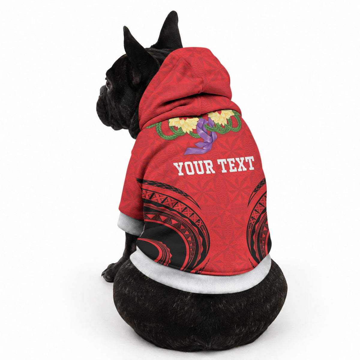 Personalised Red Tonga Ngatu Kahoa Lei Pet Hoodie LT14 - Polynesian Pride