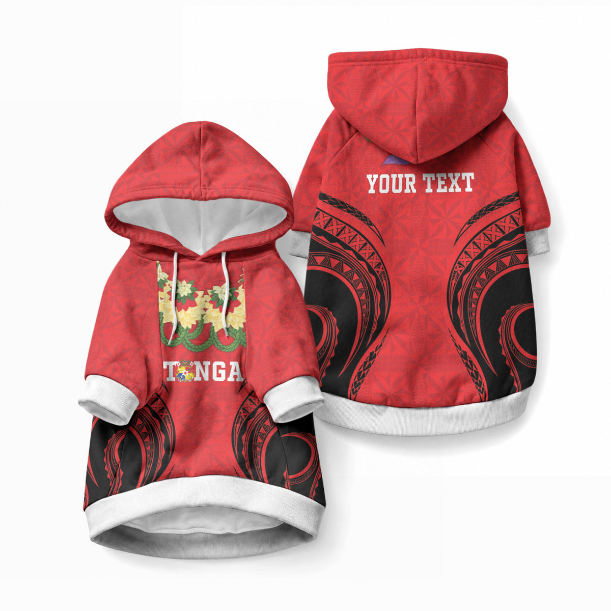Personalised Red Tonga Ngatu Kahoa Lei Pet Hoodie LT14 Pullover Red - Polynesian Pride