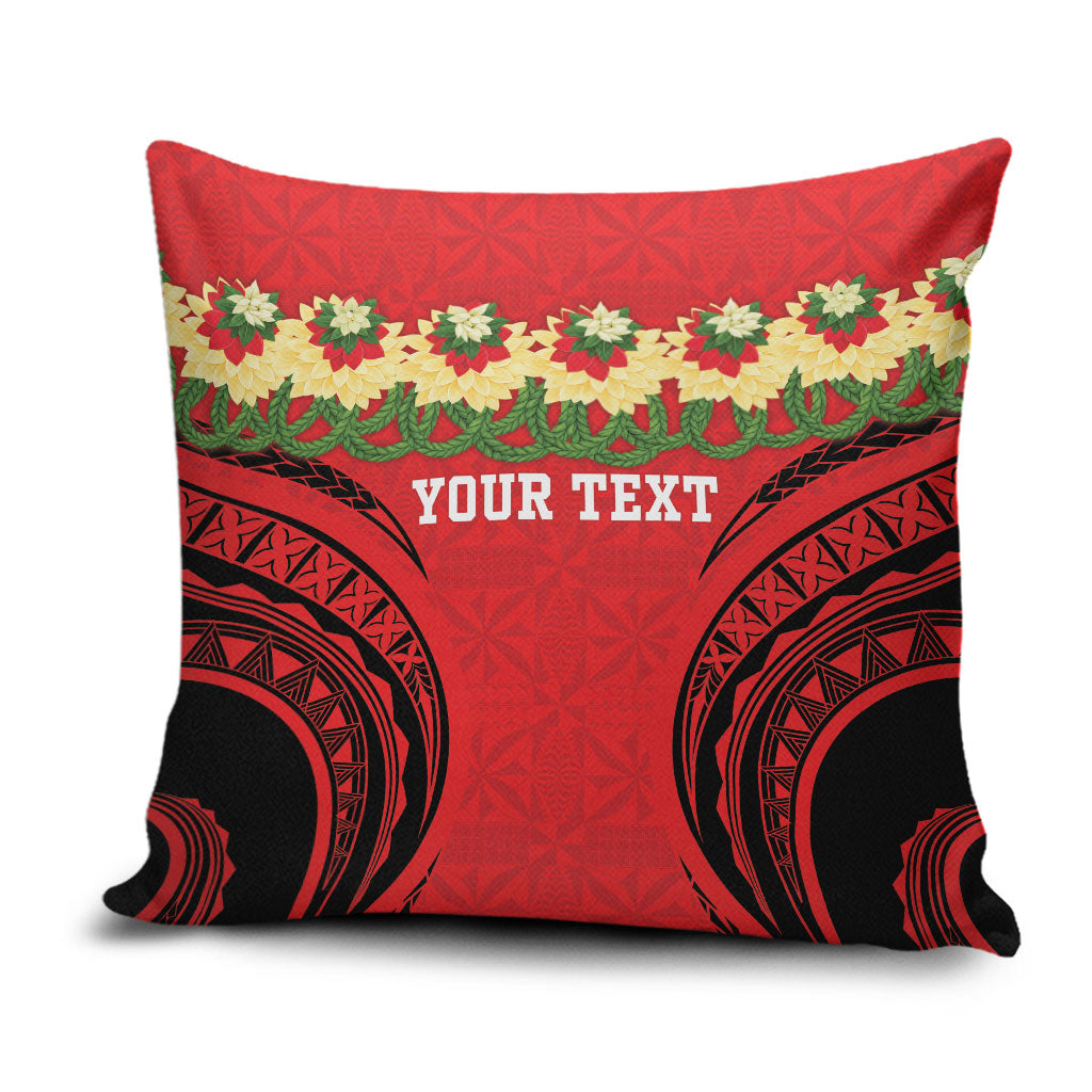 Personalised Red Tonga Ngatu Kahoa Lei Pillow Cover LT14 Red - Polynesian Pride