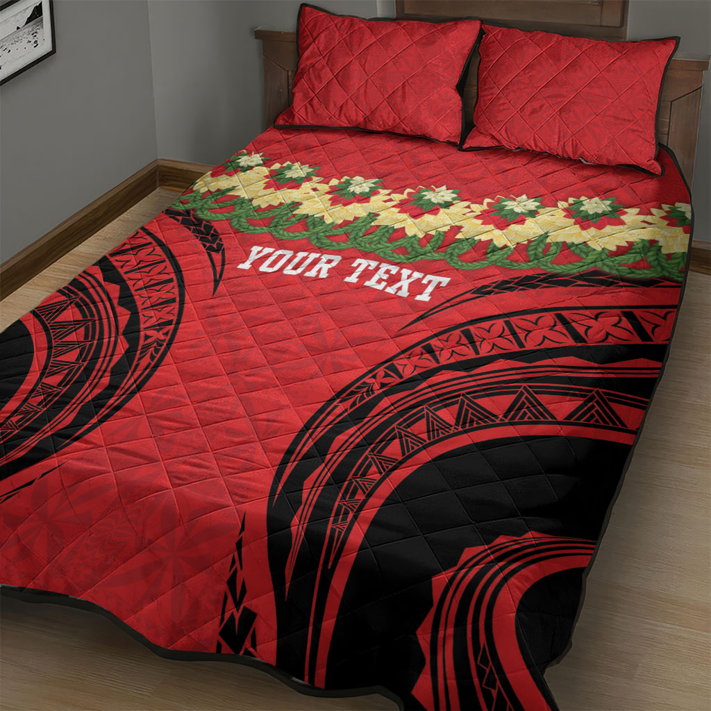 Personalised Red Tonga Ngatu Kahoa Lei Quilt Bed Set LT14 - Polynesian Pride