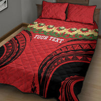 Personalised Red Tonga Ngatu Kahoa Lei Quilt Bed Set LT14 - Polynesian Pride