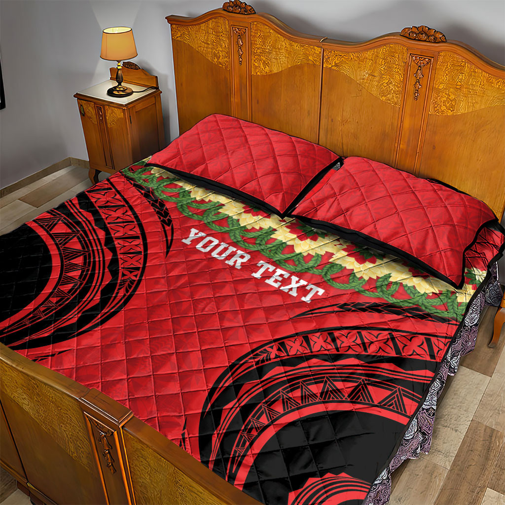 Personalised Red Tonga Ngatu Kahoa Lei Quilt Bed Set LT14 - Polynesian Pride
