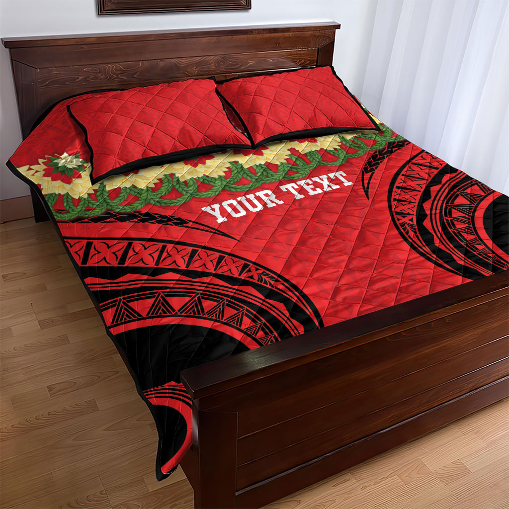 Personalised Red Tonga Ngatu Kahoa Lei Quilt Bed Set LT14 - Polynesian Pride