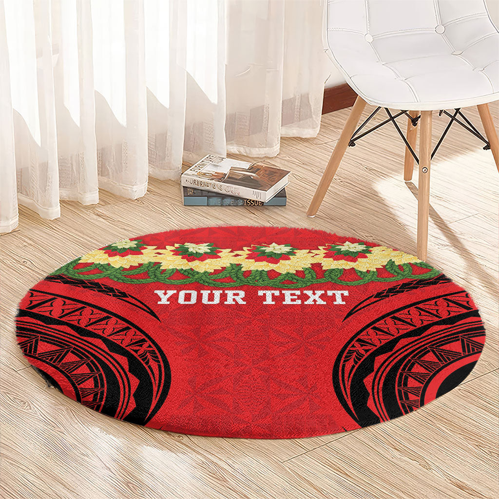 Personalised Red Tonga Ngatu Kahoa Lei Round Carpet LT14 - Polynesian Pride