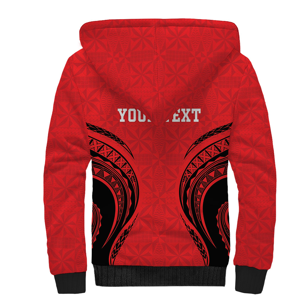 Personalised Red Tonga Ngatu Kahoa Lei Sherpa Hoodie LT14 - Polynesian Pride