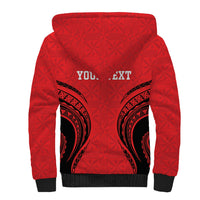 Personalised Red Tonga Ngatu Kahoa Lei Sherpa Hoodie LT14 - Polynesian Pride