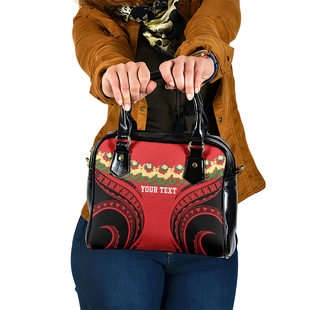 Personalised Red Tonga Ngatu Kahoa Lei Shoulder Handbag LT14 One Size Red - Polynesian Pride
