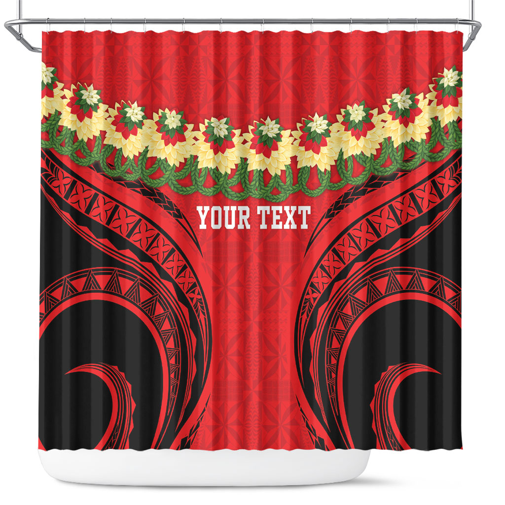 Personalised Red Tonga Ngatu Kahoa Lei Shower Curtain LT14 Red - Polynesian Pride