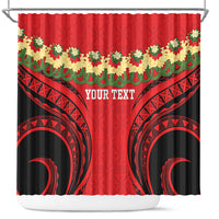 Personalised Red Tonga Ngatu Kahoa Lei Shower Curtain LT14 Red - Polynesian Pride