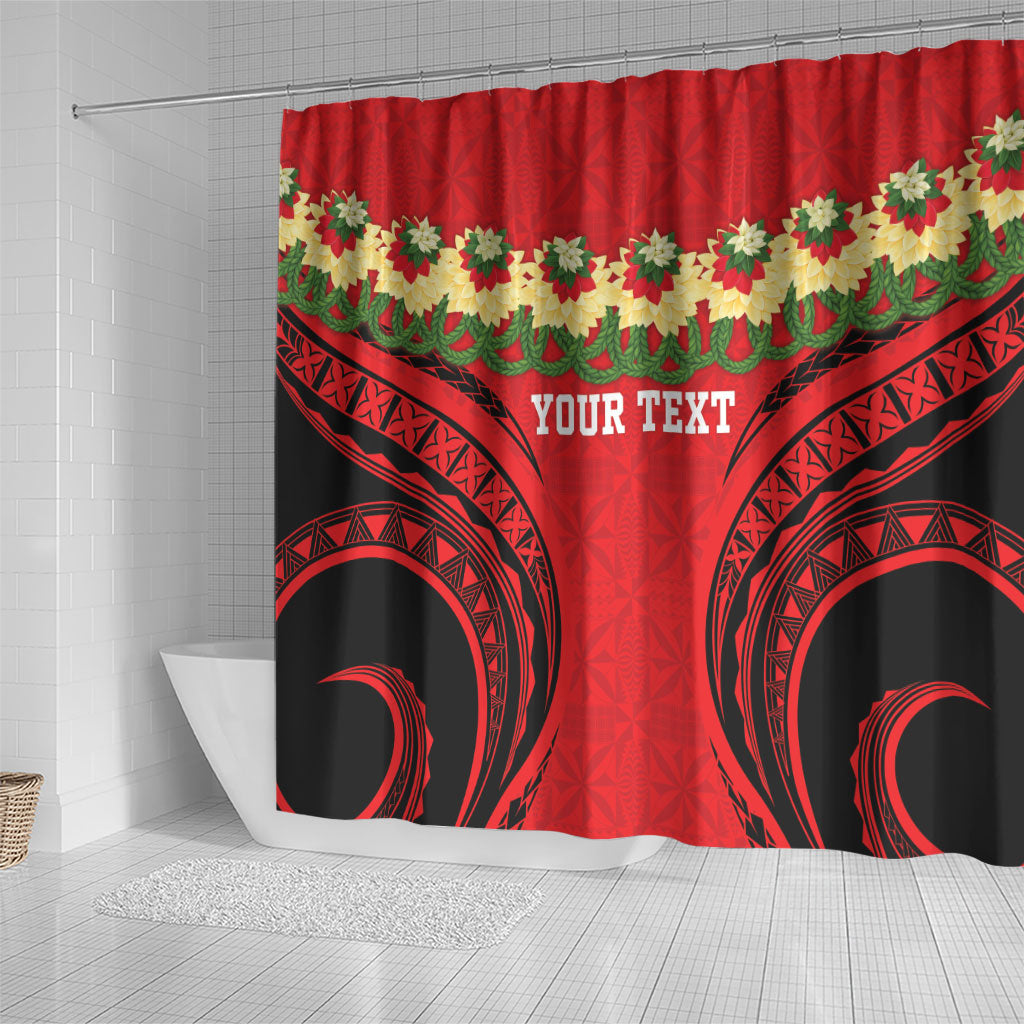 Personalised Red Tonga Ngatu Kahoa Lei Shower Curtain LT14 - Polynesian Pride