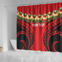 Personalised Red Tonga Ngatu Kahoa Lei Shower Curtain LT14 - Polynesian Pride